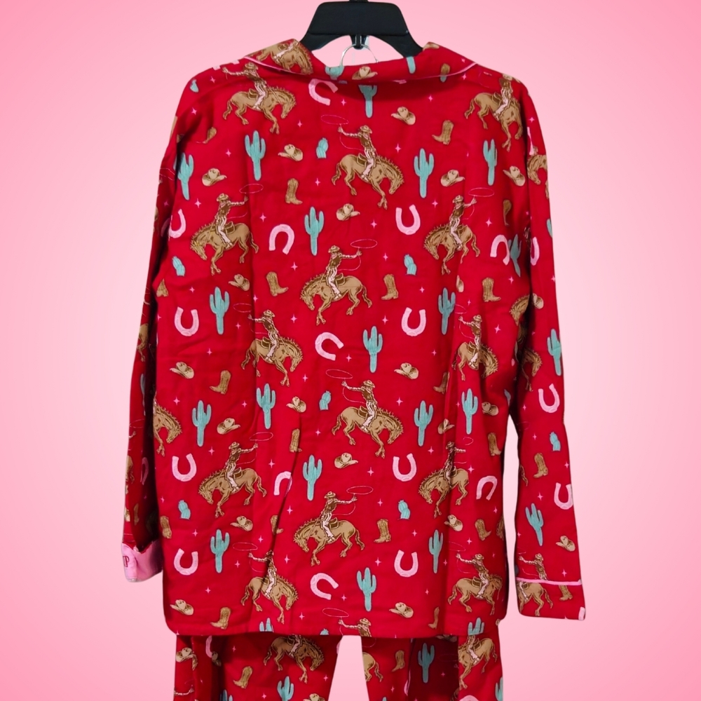 PJ Salvage Flannel Pajama Set Horse Saddle Up Samba Red Top & Pants NWT 🐎 - Picture 4 of 4